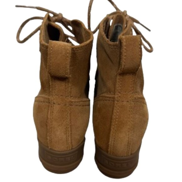 Sorel NEW Women's Evie Lace Up Wedge Waterproof Suede Boot 7.5 Camel - Picture 7 of 10